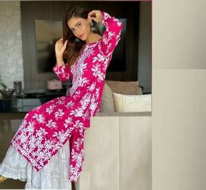 DESIGNER PARTY WEAR NUHA MULMUL STRAIGHT <b>KURTI</b> - Product Image 2
