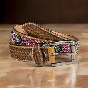 <b>Direct</b> Manufacturer Exporter's Custom Made Best Quality Genuine Western <b>Beaded</b> Leather Belt with Stud Design for Men and Women - Product Image 3