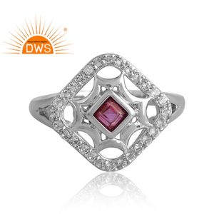 New Trending Design 925 Sterling <b>Silver</b> Palladium <b>Plated</b> Pink Topaz & White Topaz Gemstone Ring Custom Design Jewelry Supplier - Product Image 3