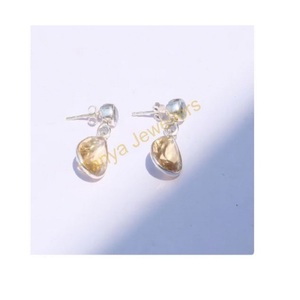 Pendientes de Plata de Ley 925 con Citrino Amarillo y Topacio Azul Tallados a Mano, Pendientes Colgantes de Citrino - Product Image 1