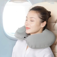 Almohada de Viaje Inflable Portátil Superior con Botón de Presión en Forma de U, Cojín de Cuello Suave con Flocado para Viajes
