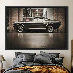 Toile imprimée : Art vintage Ford Mustang pour les passionnés de voitures classiques, 1P : encadré noir - Product Image 1