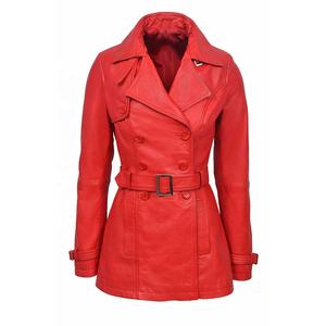 ATLANTIC ODM Gabardina para mujer Premium Cuero rojo Doble botonadura Nuevo estilo clásico Slim Fit Abrigo largo - Product Image 1