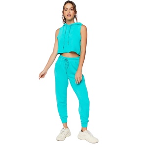 Haut court à capuche en molleton 100 % coton pour femmes européennes et américaines, sans manches, idéal pour l'été - Product Image 1