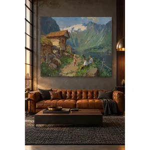 Impression sur toile « Enfants jouant près du fjord » de Fida Even Ulving - Product Image 5