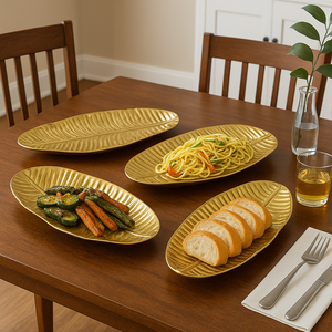 Plateau décoratif en forme de feuille, plat de centre de table de luxe fabriqué à la main pour les mariages, pendaison de crémaillère et plateaux de décoration de salle à manger modernes et élégants - Product Image 3