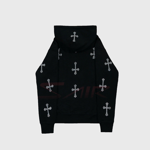 Sweat à capuche pour hommes de qualité supérieure élégant personnalisé 100% coton surdimensionné lavage à l'acide et conception de strass pour l'hiver - Product Image 2