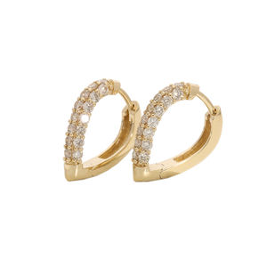 Pendientes de aro de doble fila de oro amarillo radiante de 14 quilates, juego de diamantes naturales pavimentados para ocasiones de lujo - Product Image 2