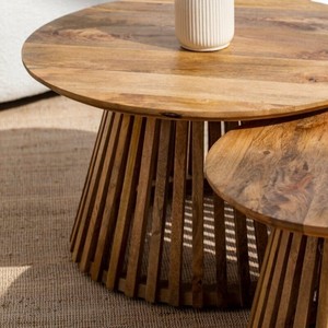 Mobilier contemporain Salon en bois massif Chambre à coucher Fabriqué à la main Hôtel créant vraiment unique Caramel Nesting Round Wood Coff - Product Image 2