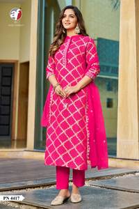 Nuevo Kurti de Seda Rusa con Jacquard y Encaje, Pantalón y Dupatta, Compra en Línea en India al Precio Más Bajo, Moda Femenina - Product Image 3