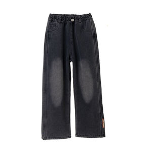 YYO Jeans baggy pour filles, pantalon en denim à jambe large et taille élastique, vêtements confortables pour enfants de 4 à 16 ans, vente en gros, personnalisé, automne-hiver - Product Image 1