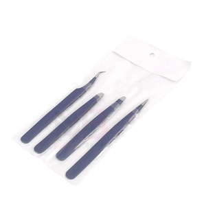 Ensemble de pinces à épiler professionnelles pour extensions de cils (4 pièces) - Acier japonais, pointe en fibre, pinces à épiler pour extensions de cils - Product Image 1