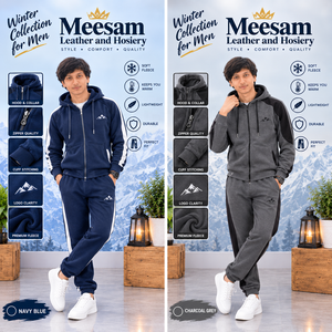 <b>Men's</b> Winter Zip-Up Hoodie & Pants Set <b>Navy</b> Blue Charcoal Grey <b>Fleece</b> Tracksuit Casual Wear - Product Image 6