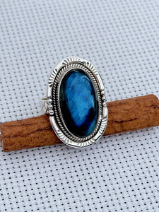 Bague pour femme en argent sterling 925, nouvelle tendance, plaquée or, avec pierre principale en labradorite et moissanite, idéale pour les mariages - Product Image 2
