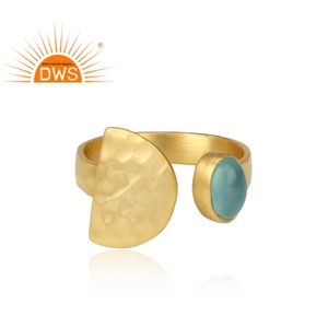 Latest Design Sterling Silver 18K Gold Plated Natural Aqua Chalcedony Gemstone <b>Adjustable</b> <b>Ring</b> Demi Fine Jewelry Manufacturer - Product Image 2