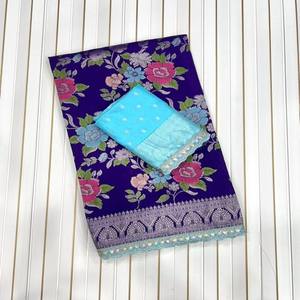 Sari VASTRA COTTAGE Premium de Khadi Georgette Jacquard con Tejido Meenakari, Pallu Rico Teñido a Mano y Blusa en Contraste - Product Image 3