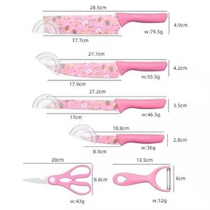 Ensemble de 6 couteaux de cuisine, design original imprimé en couleur, fabrication artisanale, acier inoxydable à haute teneur en carbone, lames antiadhésives, 17 cm, plastique - Product Image 2