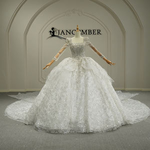 Jancember GT26026 Vestido de Novia con Cuello Cuadrado, Perlas y Cola Larga - Product Image 1