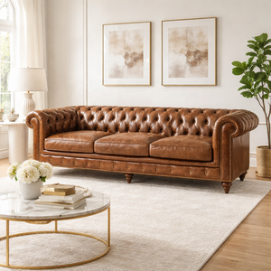 Sofá Chesterfield de Cuero Genuino de Búfalo |   Muebles de Estilo Industrial Vintage para Sala de Estar de Hotel o Villa |   Sofá de 3 Plazas Acolchado de Lujo - Product Image 4