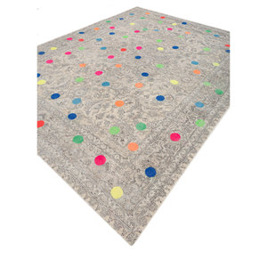Tapis rectangulaire traditionnel AKWS-9008 en laine et soie noué à la main, gris et noir, à motifs floraux, pour la maison, le salon et le couloir - Product Image 2