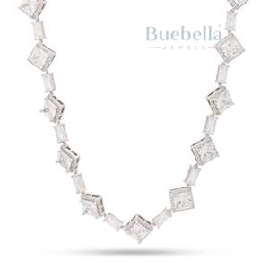 Men's 925 Silver 14K <b>Gold</b> Plated 14mm Moissanite Diamond Lustered <b>Tennis</b> Chain Hot Sale Princess-Cut Princess-Cut <b>Necklace</b> - Product Image 4