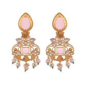 Pendientes étnicos con tachuelas Kundan hechos a mano con cuentas rosas en tonos dorados para mujeres para fiestas tradicionales - Product Image 6