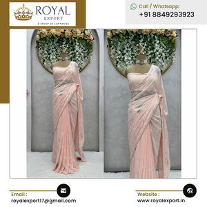 Sari de Georgette de imitación con diseño elegante y lujoso para fiesta con hilo y trabajo de secuencia del fabricante indio - Product Image 4