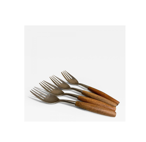 Cuillère à dessert en acier inoxydable et fourchette Cuillère à dessert et fourchette Barre ronde avec manche en bois Design fait à la main - Product Image 4