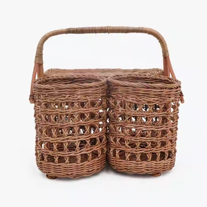 ตะกร้าปิกนิกหวายแบบแฮนด์เมดสไตล์วินเทจพร้อมที่วางไวน์สองชั้นสำหรับใช้งานกลางแจ้ง - Product Image 4