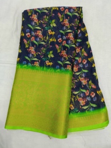 Elegante tejido de impresión digital Sari negro y verde con bordado intrincado perfecto para ocasiones tradicionales celebraciones festivas - Product Image 2