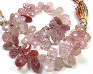 Cuentas Briolette facetadas de cuarzo rosa fresa natural 9-11mm corte de pera 9 hebras piedras preciosas sueltas Grado Superior fábrica Sudafricana - Product Image 4