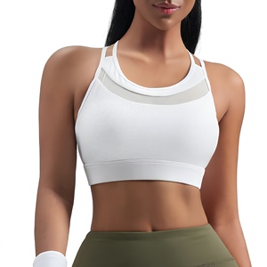 Soutien-gorge de sport blanc pour femme avec empiècements en mesh, maintien moyen, pour le yoga et l'entraînement - Product Image 1