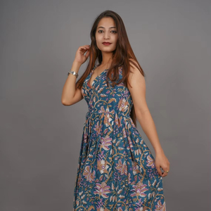 Women's Summer Wear Knee-Length Long Sleeve Vintage A-Line Floral Print Cotton <b>Dress</b> - Product Image 1