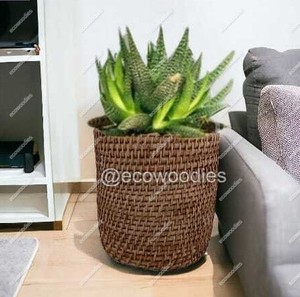 Panier de rangement classique en bambou écologique Organisateurs de fibres végétales pour bureau à domicile Fleur artificielle Accessoire de sol intérieur - Product Image 2