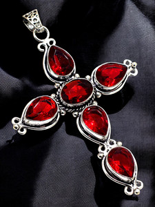 Antique Argent Vintage Rouge Grenat Croix Pendentif Collier À La Main Spirituel Religieux Bijoux Lunette De Mode Pendentifs Charmes - Product Image 2
