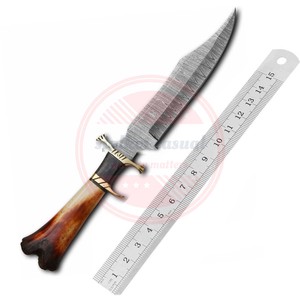 Venta caliente hoja fija táctico Bowie cuchillo hecho a mano Damasco cuchillo de caza mango de madera cuchillo de supervivencia con funda - Product Image 5