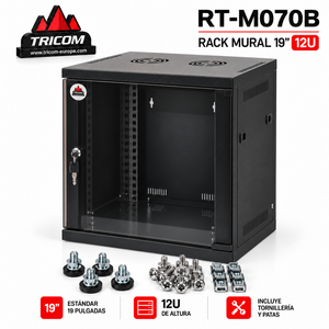 Gabinete de Red Metálico TRICOM de 12U y 19 Pulgadas para Montaje en Pared con Puerta de Vidrio, 45 cm de Profundidad, 58x56x45 cm - Product Image 2