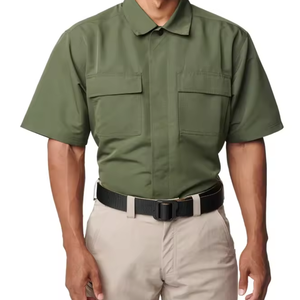 Camisa personalizada con botones para hombre, uniforme de trabajo de guardia de seguridad, camisa de oficina de manga corta barata con bolsillos para hombre - Product Image 1