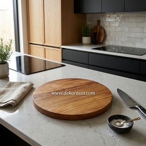 Planche de service ronde en teck de haute qualité, écologique et durable, ustensile de cuisine pour hacher, trancher, servir, passe au lave-vaisselle - Product Image 6