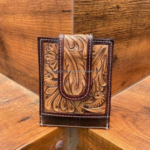 Hand Tooled Leather Money <b>Clip</b> for Unisex Genuine Leather Slim Minimalist Magnetic Money <b>Clip</b> Credit Card Holder Small Wallets - Product Image 2
