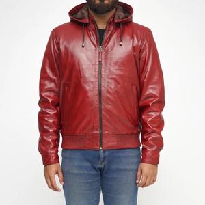 Chaqueta de Motociclista de Cuero de Oveja Genuino para Hombre con Cuello Alto, Impermeable, Color Borgoña, Abrigo de Invierno con Capucha Desmontable - Product Image 1