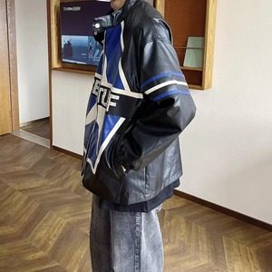 Printemps 2025 course veste en cuir véritable hommes Hip Hop à la mode haute rue manteaux fermeture éclair unisexe Vintage lettre impression Bomber Outwear - Product Image 6