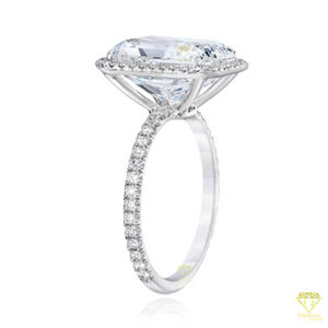 Anillo de compromiso de Halo de moissanita de corte radiante, banda de pavé brillante, joyería nupcial de inspiración vintage - Product Image 5