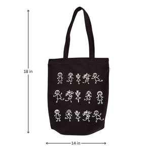 Hand Painted Folk Art Motifs Tote <b>Bag</b> Black Cotton 100% Cotton <b>Medium</b> Size Style Handle Heat Transfer Printing for Advertising - Product Image 2