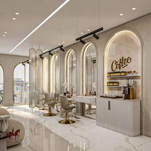 Estación de peluquería dorada y negra de diseño moderno para salón de belleza Material de madera Espejo de peluquería para barberías - Product Image 1