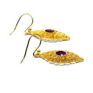 Elegant 925 Sterling Silver Hoop <b>Earrings</b> Handmade Women's Wedding & Party Wear with Gold Plating & <b>Garnet</b> Gemstone - Product Image 3