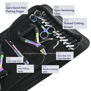 Le nouveau modèle de trousse à outils d'extension de cheveux en acier inoxydable multicolore comprend un décapant de ruban microbilles pince à sertir ciseaux de coupe - Product Image 4