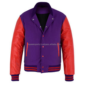 Chaqueta Varsity de Lana Morada Premium OEM 2026 con Mangas de Cuero Rojo para Hombre, Chaquetas de Moda Calefactables de Alta Calidad 100% con MOQ Bajo - Product Image 4