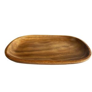 Ensemble de plateau en bois d'acacia créatif fait à la main assiette de nourriture occidentale rectangulaire et bol à motif rond pour servir à la maison - Product Image 5