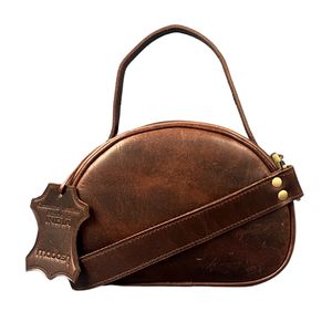 Stylish Vintage Women's <b>Brown</b> Genuine <b>Leather</b> Crossbody <b>Satchel</b> Lightweight Zipper Closure Top Handle Durable Two 3L+ Capacity - Product Image 1